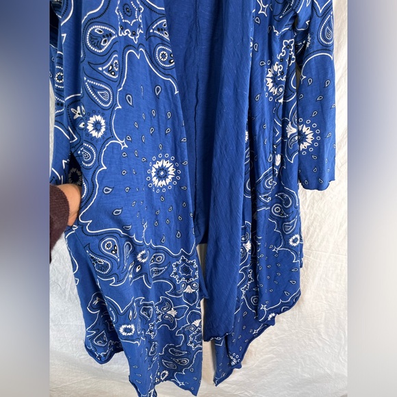 Panhandle Womens L XL Blue Bandana Open Front Waterfall Cardigan Cotton Stretch - Picture 5 of 16